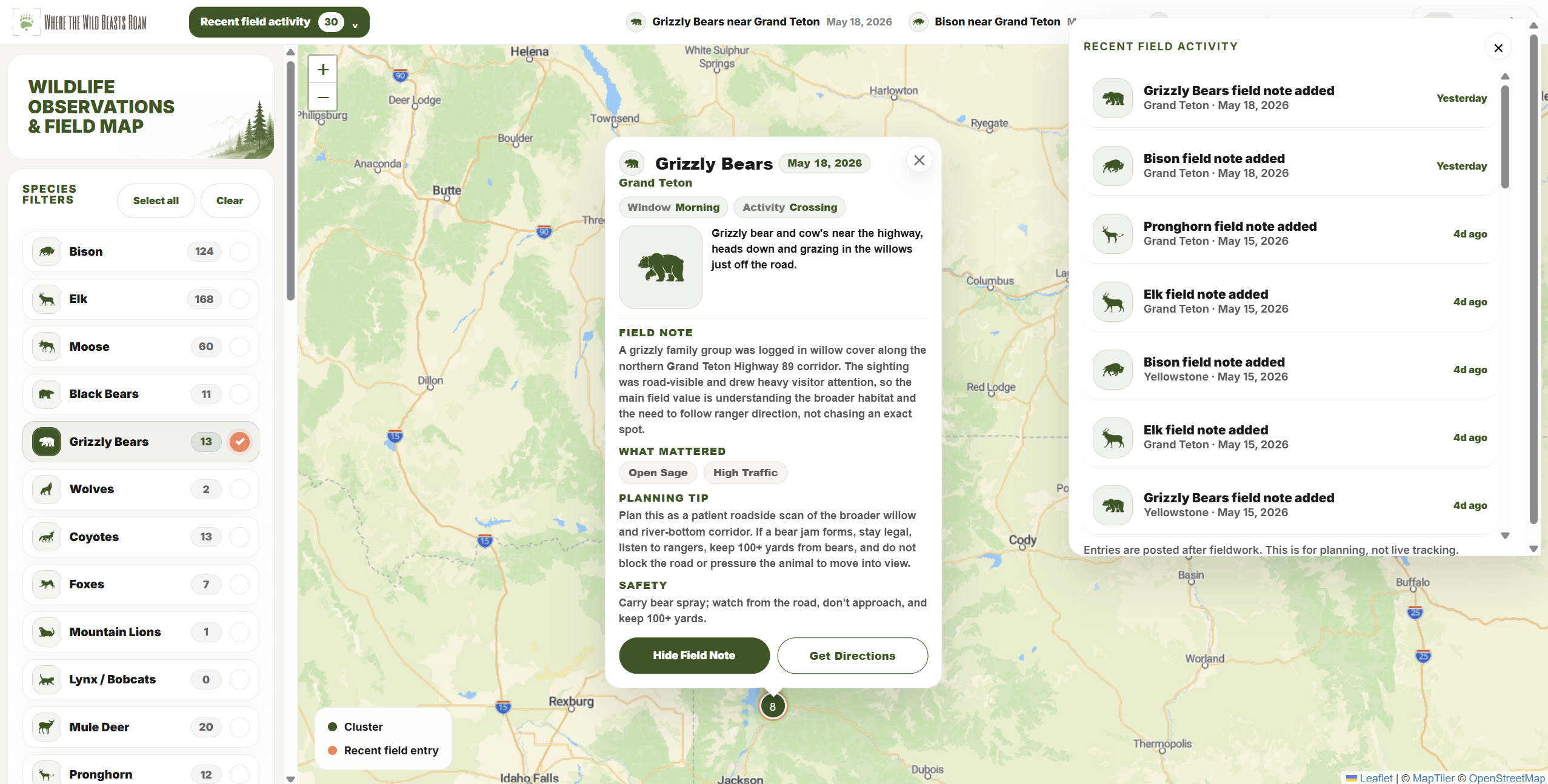 Desktop preview of the Where The Wild Beasts Roam wildlife map