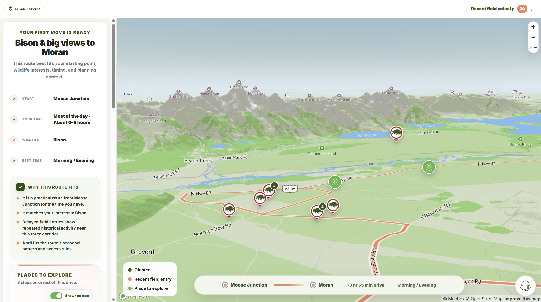 Where The Wild Beasts Roam wildlife route planner displayed on a laptop