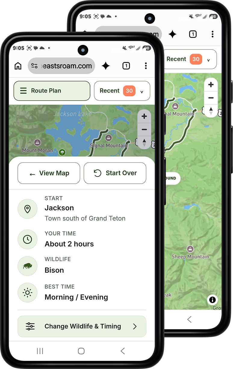 Where The Wild Beasts Roam wildlife planner displayed on a mobile phone
